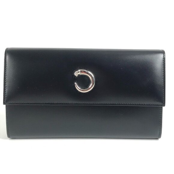 CARTIER PANTHERE 2-fold long wallet Long Wallet Leather Black/SilverHardware - Picture 1 of 13